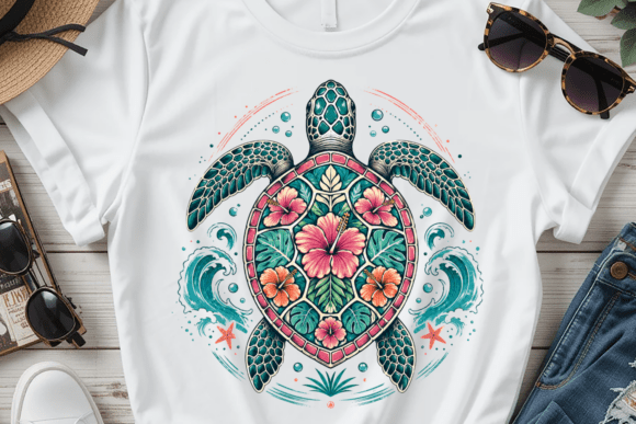 Download Sea Turtle Floral Summer Graphic PNG - Graph Collection