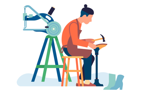 Download Man Making Shoe. Cobbler Working with Le - Working Collection