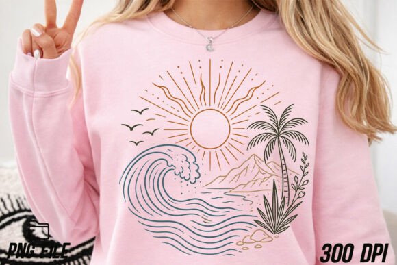 Download Boho Ocean Sun Tee, Nature Graphic Shirt - Graph Collection