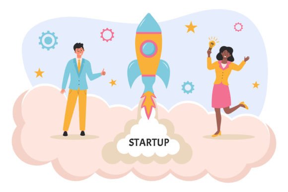 Download Startup Rocket Launch by Man and Woman - Startup Collection