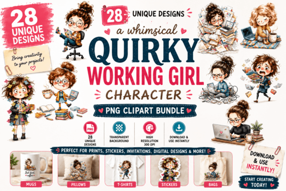 Download Whimsical Quirky Working Girl Character - Working Collection
